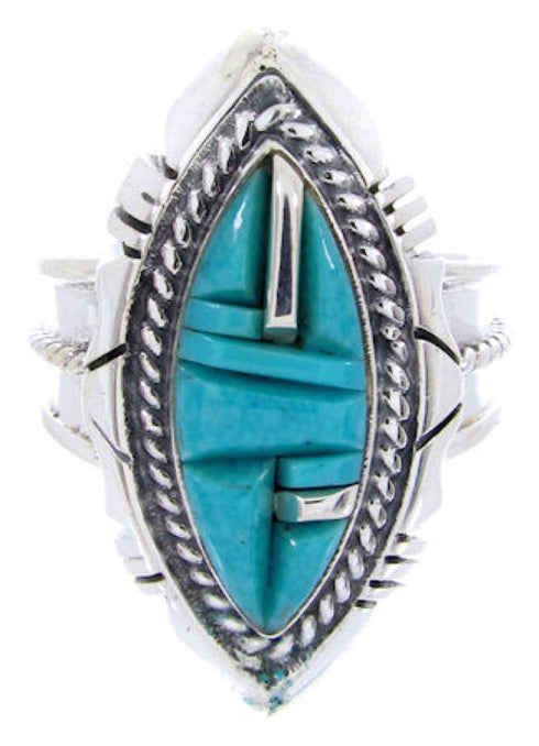 Southwestern Turquoise Inlay Silver Ring Size 5 BW66987